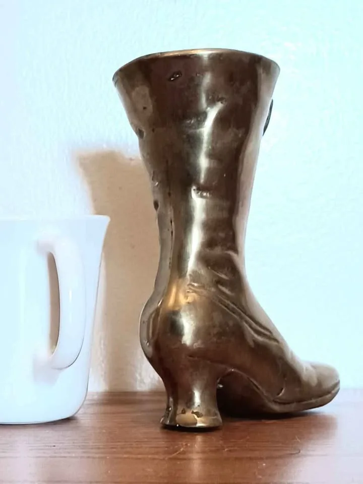 Vtg 1960s Handmade Heavy Brass Victorian Boot image indicator(5)