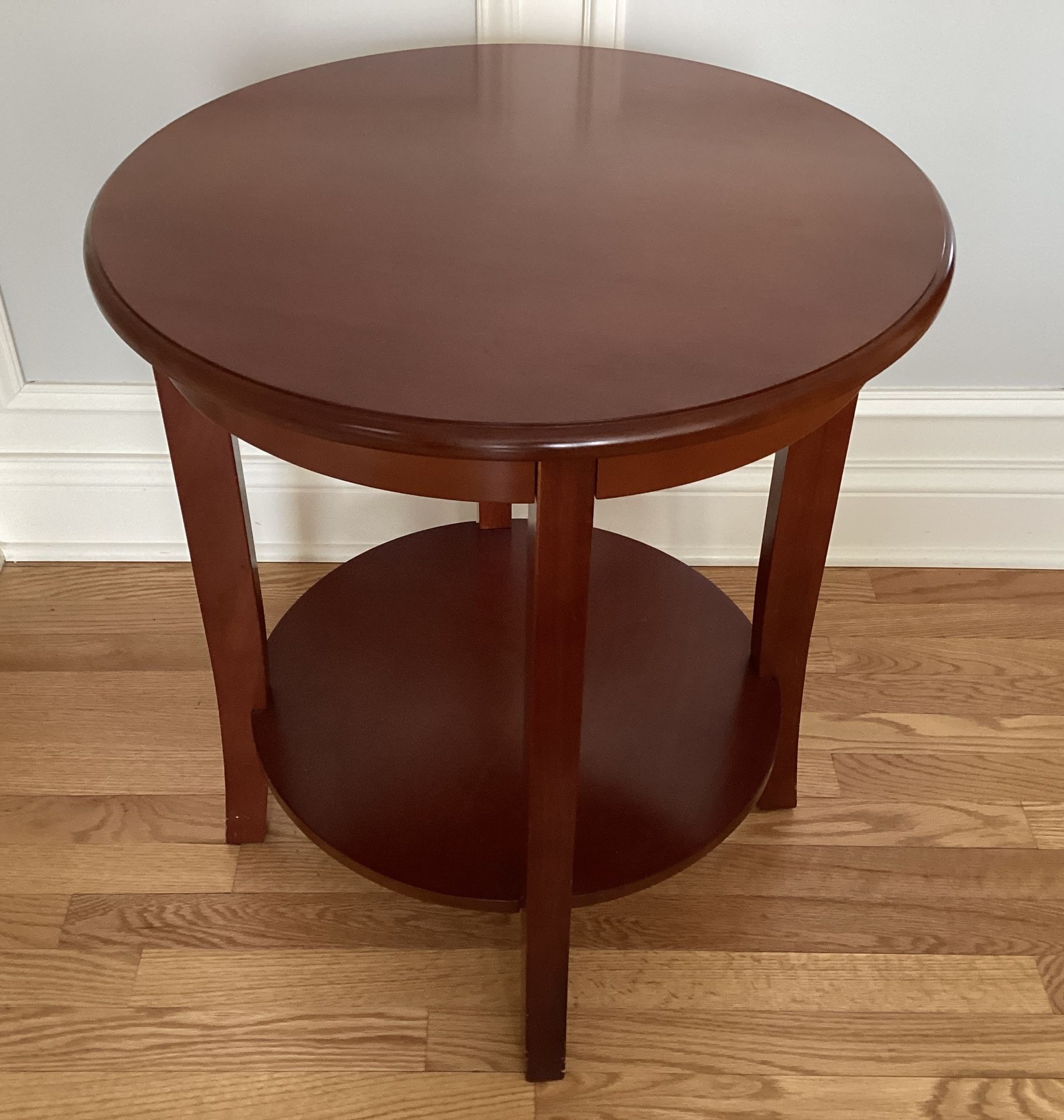 Wooden Round Accent Table Brown with Glass Top