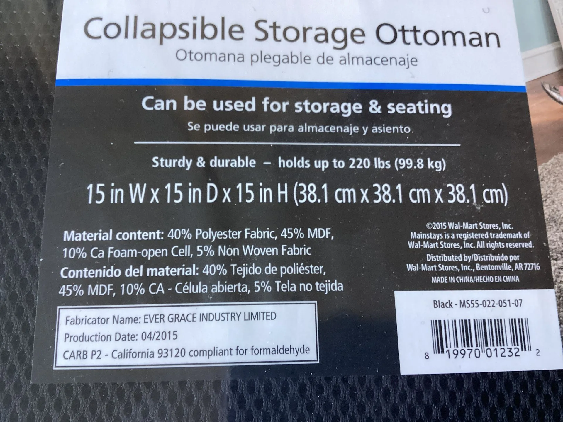 Storage Ottoman Collapsible -Holds Up To 220Lbs Black NEW! image indicator(5)