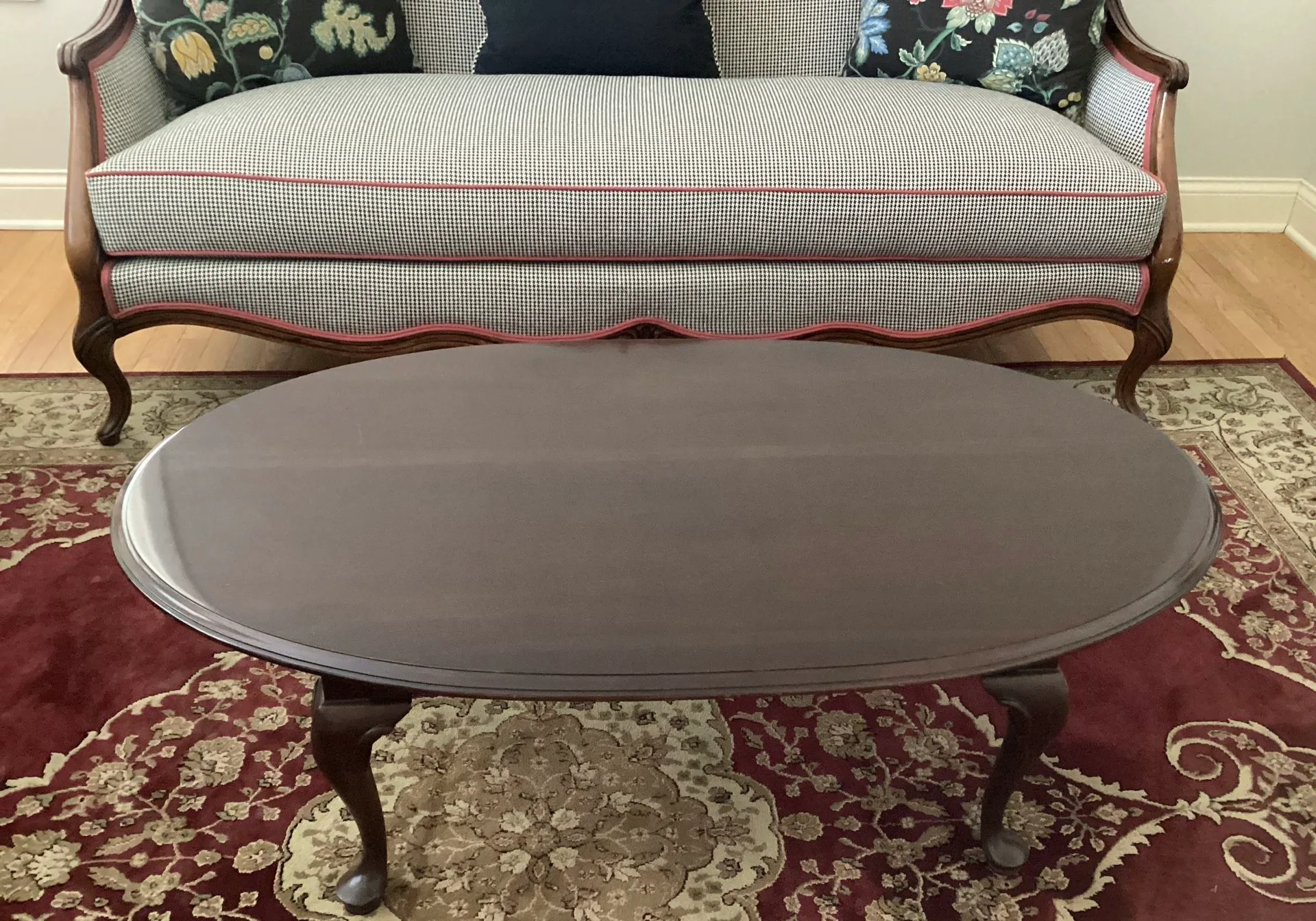 Ethan Allen Oval Cherry Coffee Table 17.5”H x 48”L x28”W image indicator(2)
