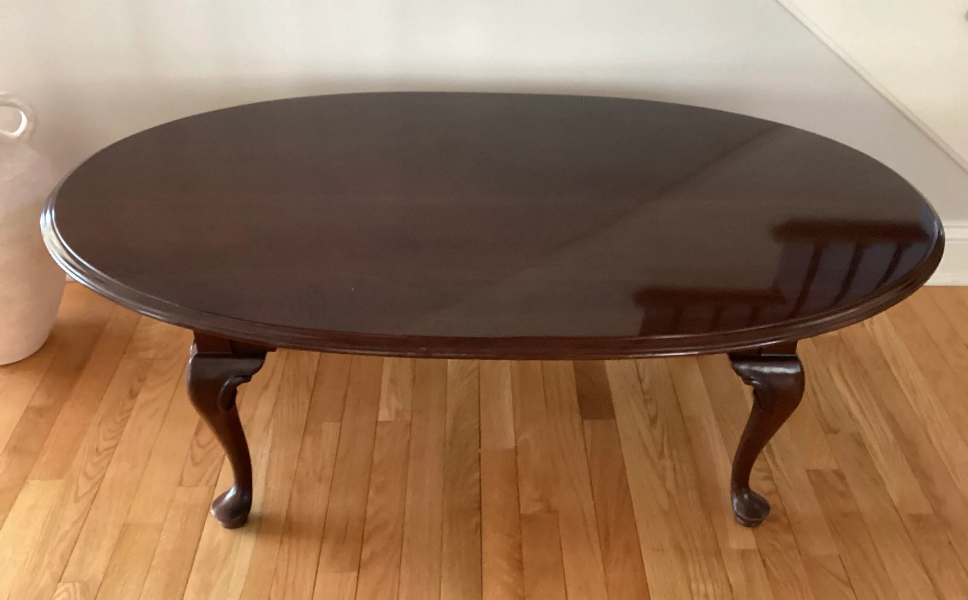 Ethan Allen Oval Cherry Coffee Table 17.5”H x 48”L x28”W image indicator(4)