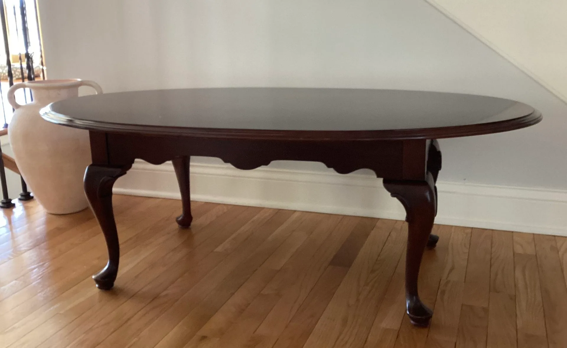 Ethan Allen Oval Cherry Coffee Table 17.5”H x 48”L x28”W image indicator(5)