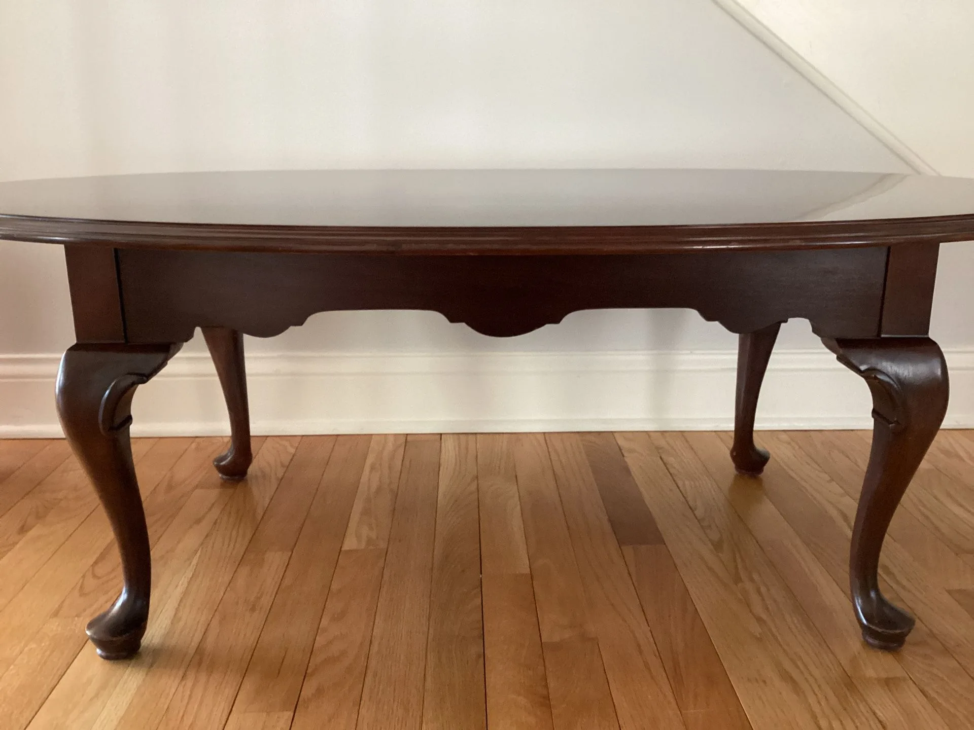 Ethan Allen Oval Cherry Coffee Table 17.5”H x 48”L x28”W image indicator(7)