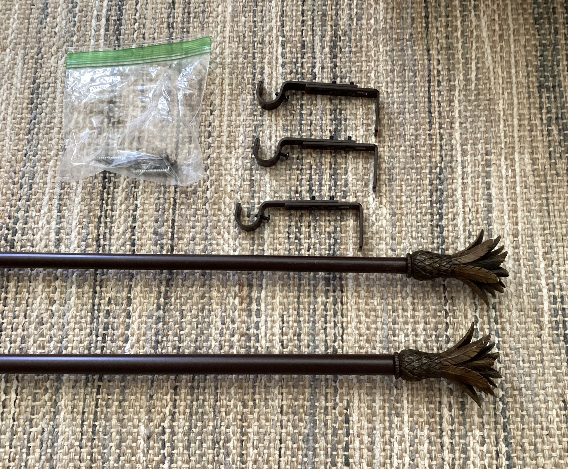 Curtain Rod Drapery Rod Bronze Color Metal Pineapple Ends 57”~10