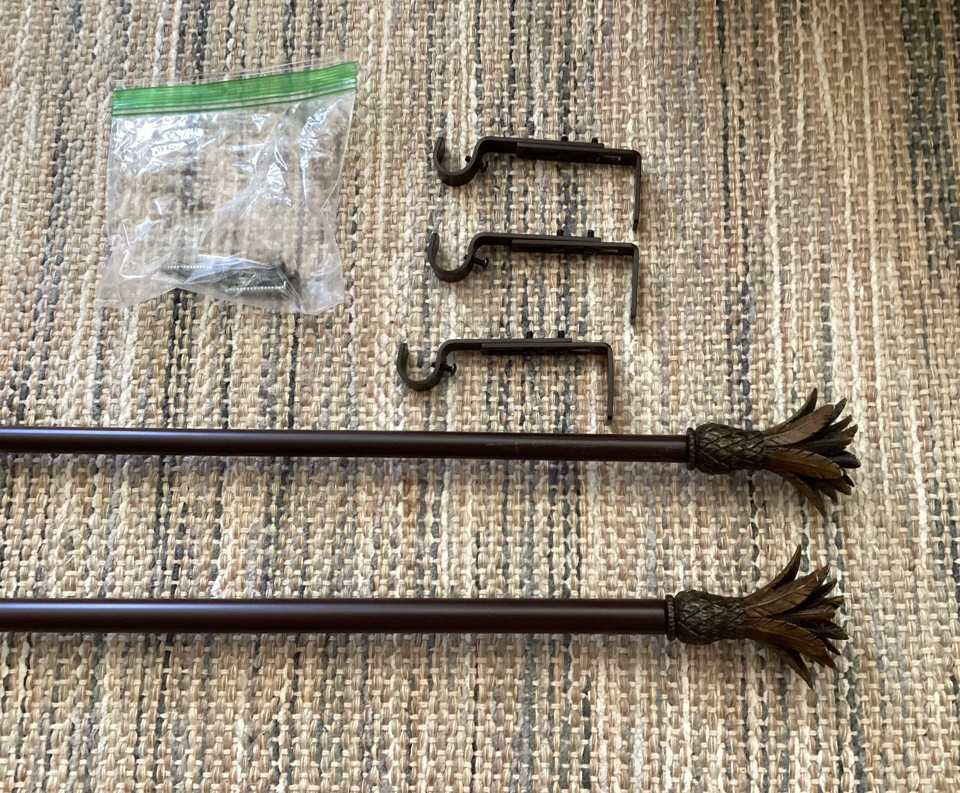 Curtain Rod Drapery Rod Bronze Color Metal Pineapple Ends 57”~10 thumbnail