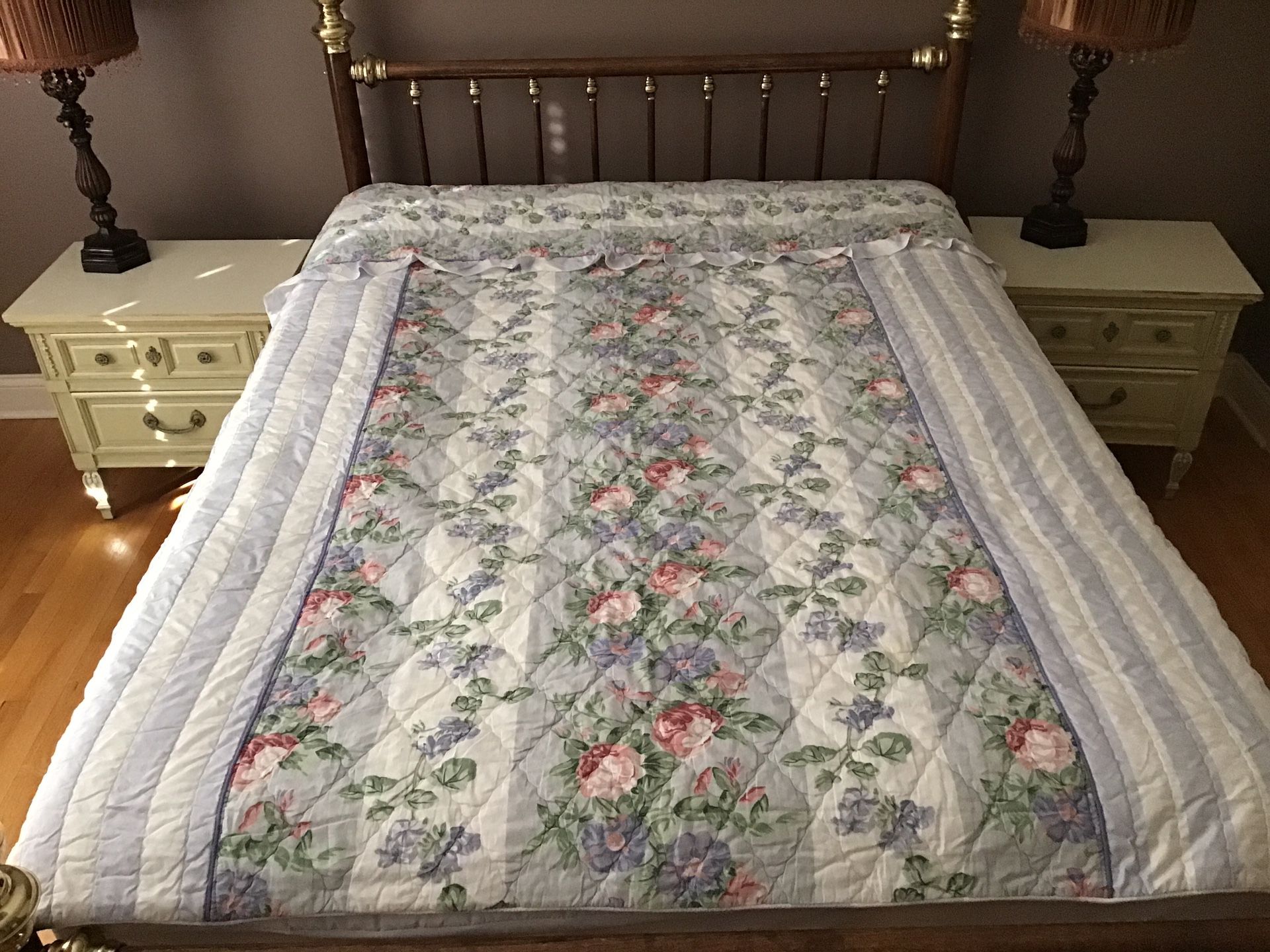 Floral / Stripe Full Duvet Cover Cotton Padded Full Zip Closure