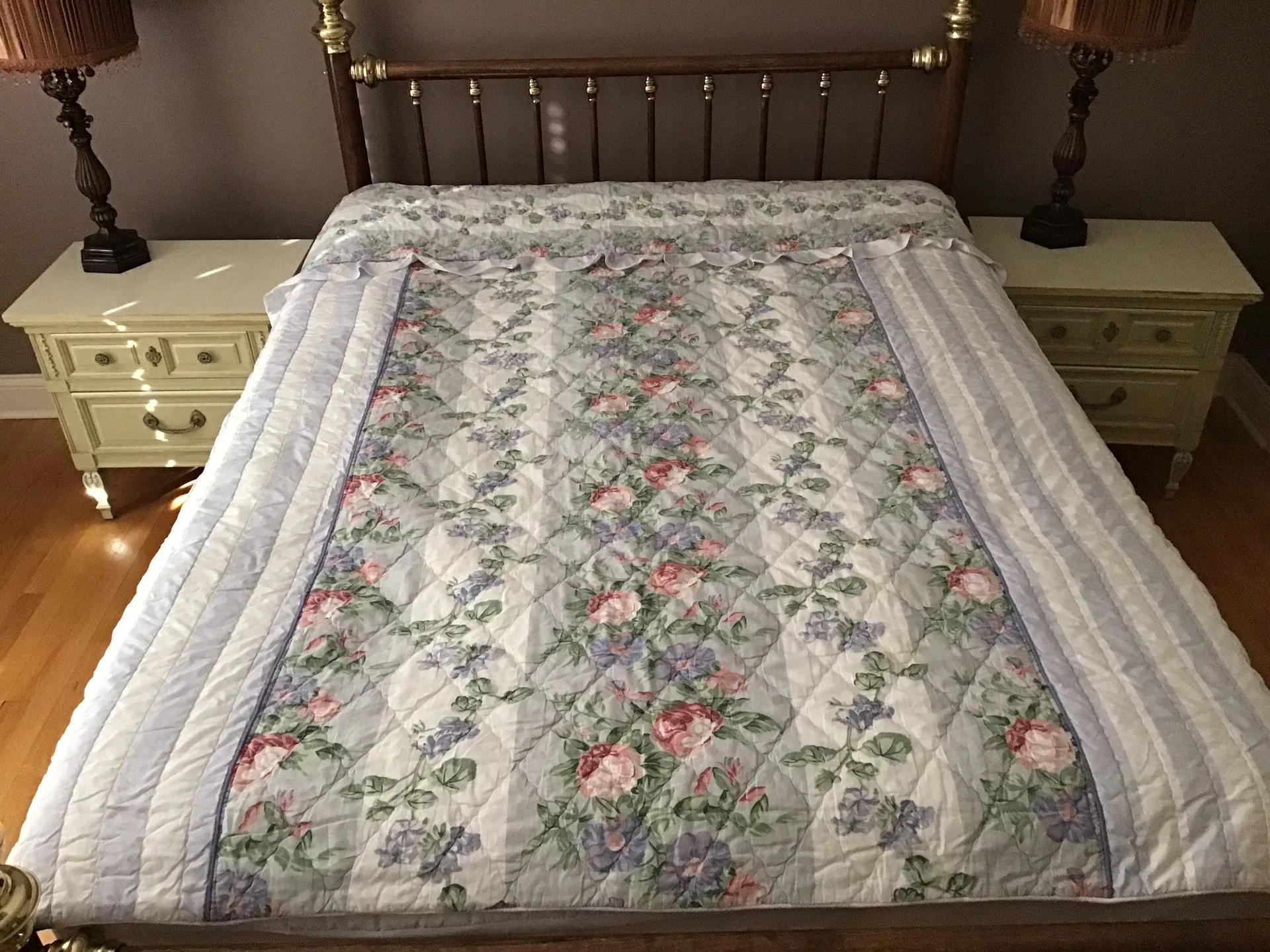 Floral / Stripe Full Duvet Cover Cotton Padded Full Zip Closure thumbnail