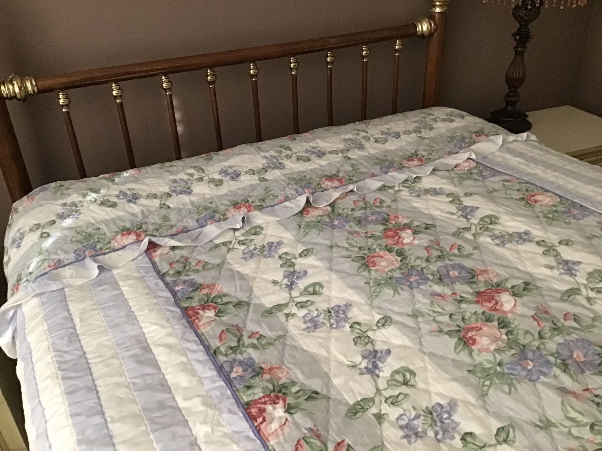 Floral / Stripe Full Duvet Cover Cotton Padded Full Zip Closure - photo 2
