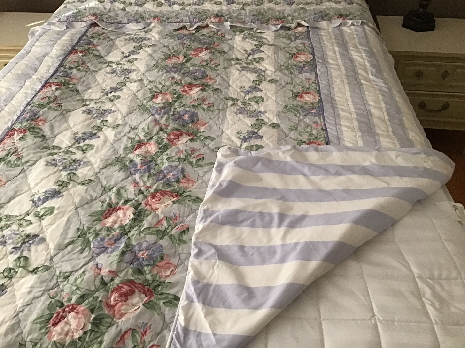 Floral / Stripe Full Duvet Cover Cotton Padded Full Zip Closure - photo 5