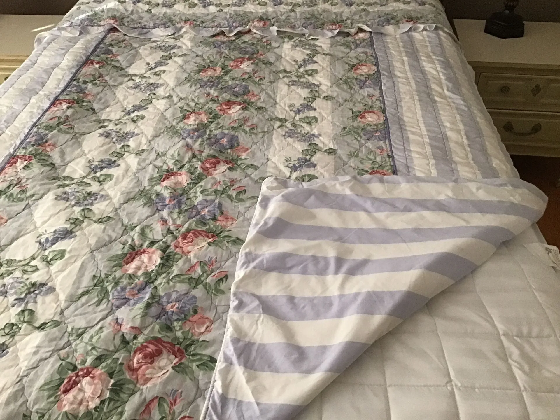 Floral / Stripe Full Duvet Cover Cotton Padded Full Zip Closure image indicator(5)