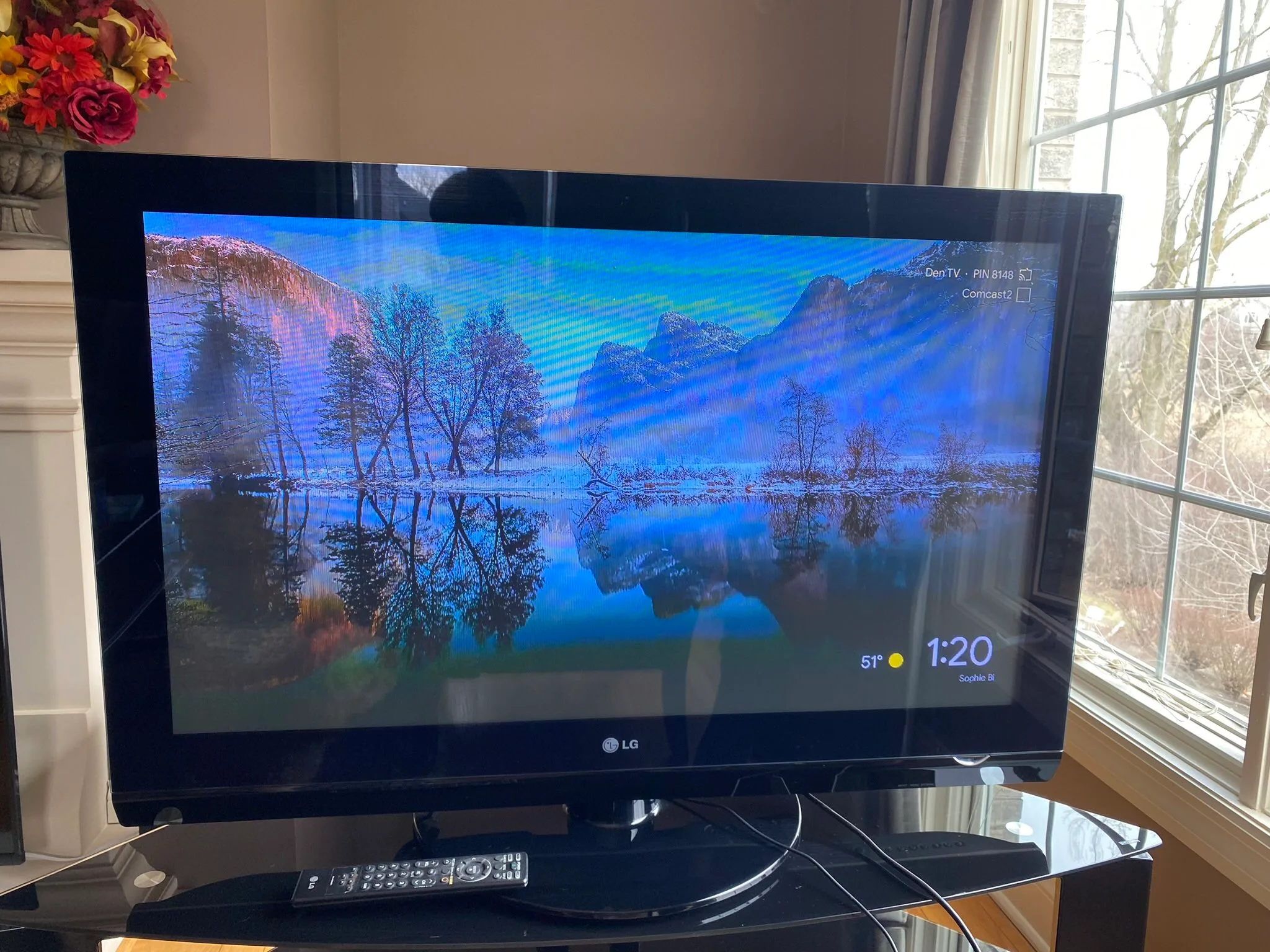 LG 42” Plazma HD TV And Metal ,Tempered Glass 3 Shelves Stand image indicator(12)