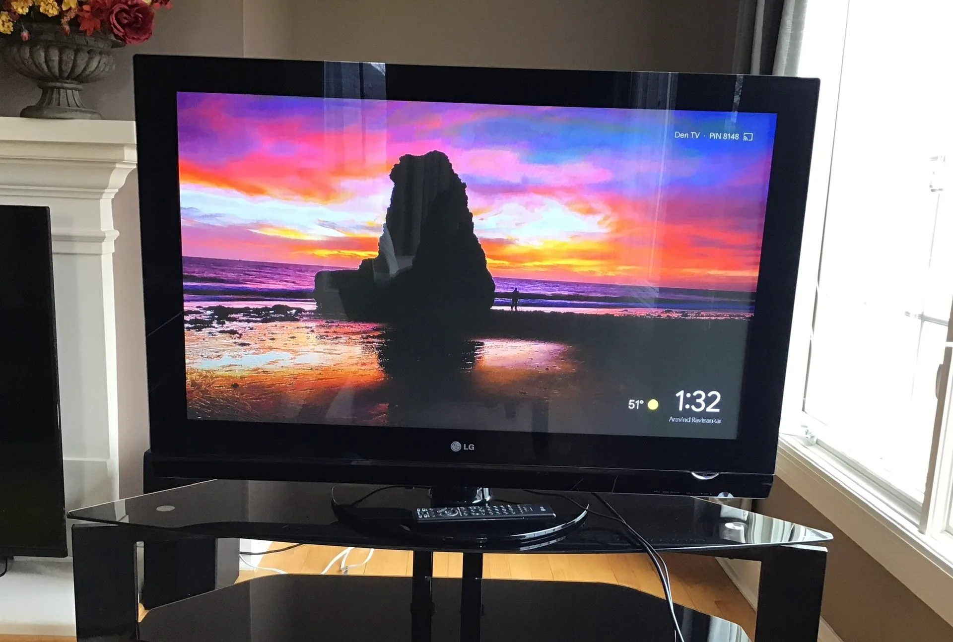 LG 42” Plazma HD TV And Metal ,Tempered Glass 3 Shelves Stand image indicator(4)