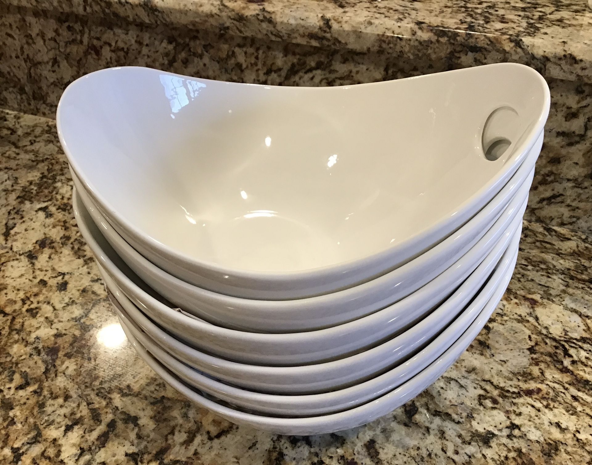 Oval Curve Design Serving Bowl With Handle Porcelain White (6pcs