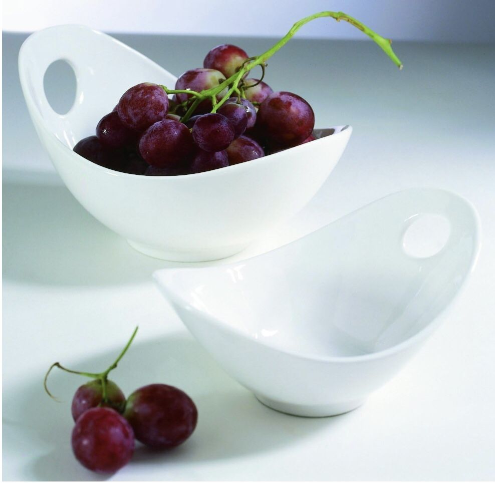 Oval Curve Design Serving Bowl With Handle Porcelain White (6pcs - photo 2