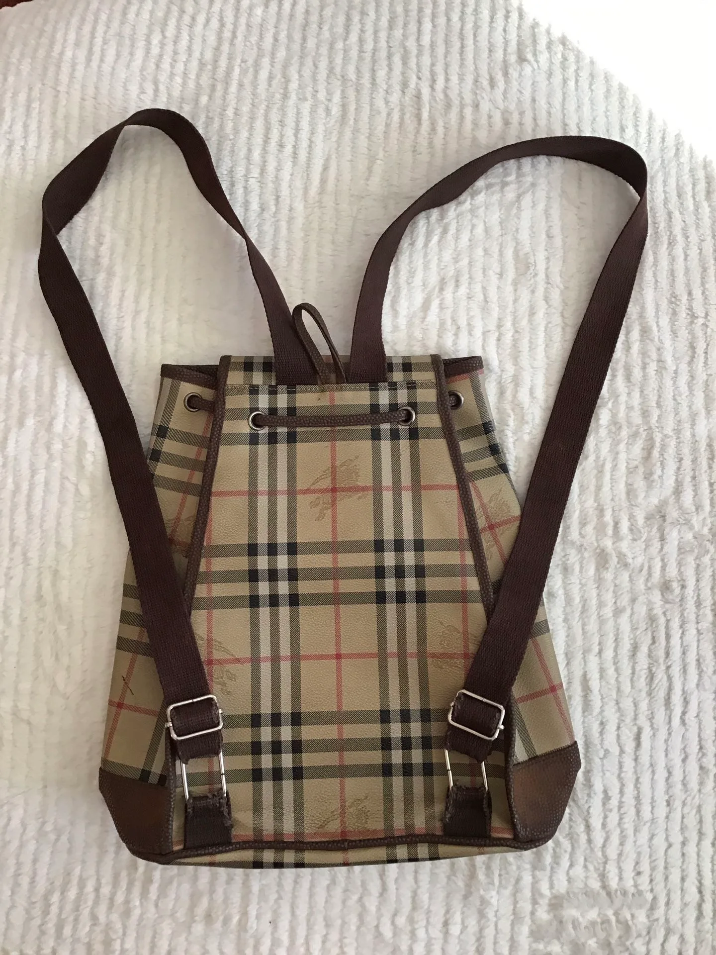 Women ‘s Designer Style Backpack Brown Plaid Check image indicator(2)