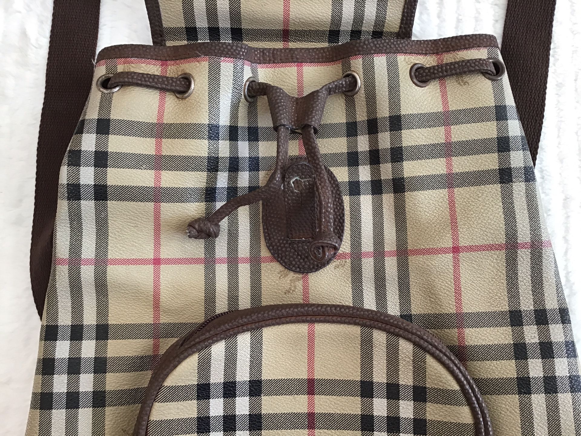 Women ‘s Designer Style Backpack Brown Plaid Check - photo 3