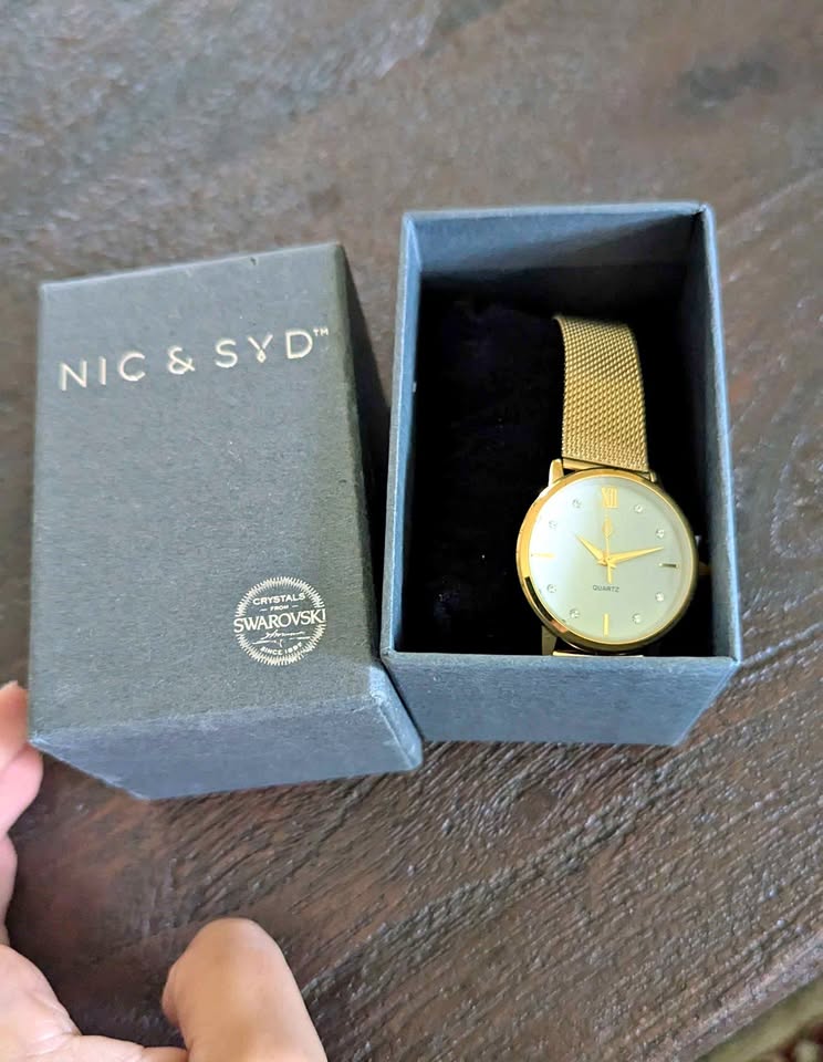 NIC & SID Gold tone watch w/Swarovski crystals