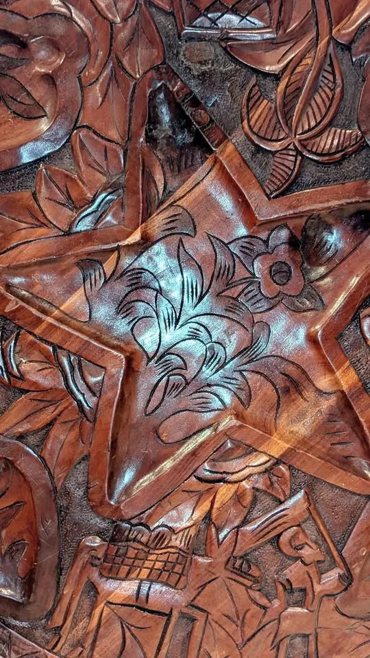 Vintage Hand-Carved Wood Game Board 31.5” (Chess/Checkers) image indicator(2)