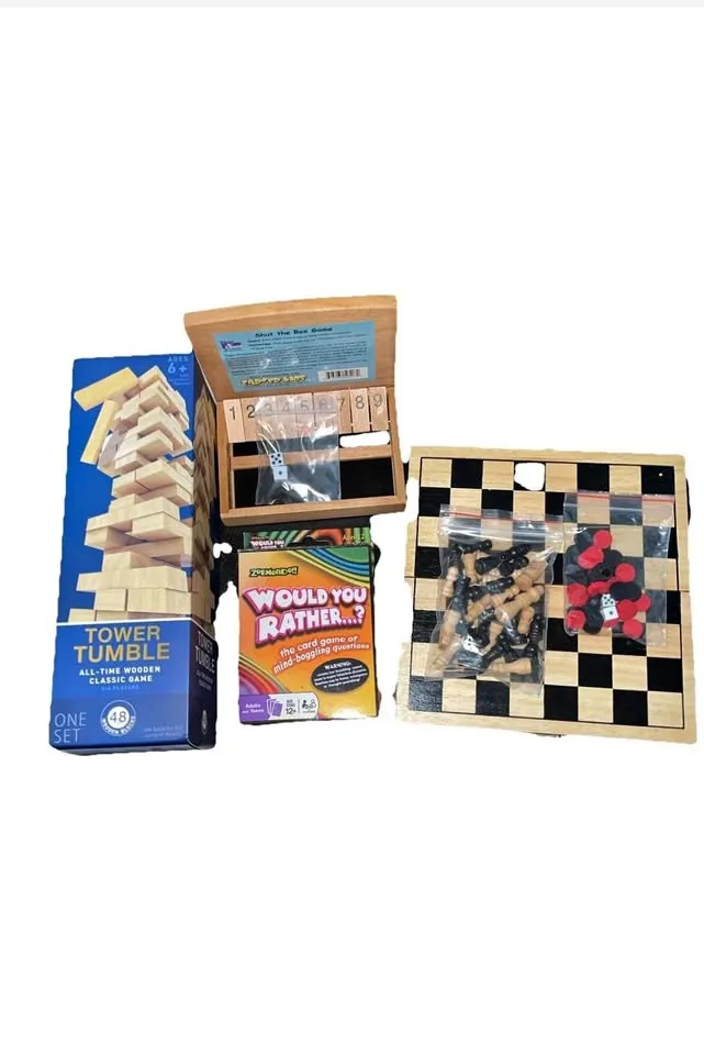 (7) Mini/Travel Games - Jenga, checkers, chess... thumbnail