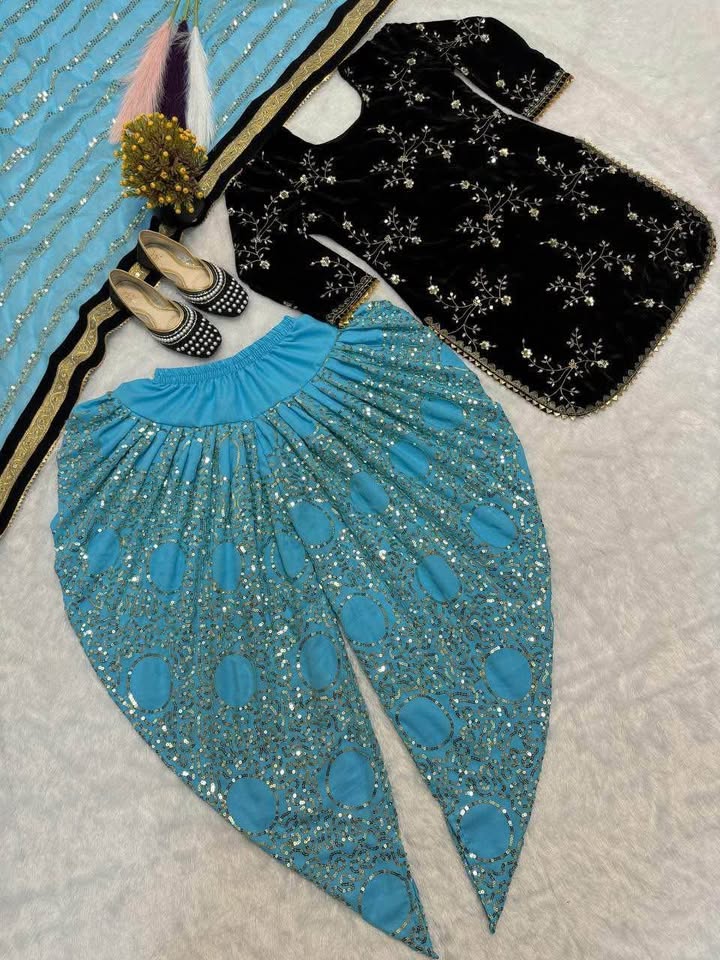 Black velvet suit with salwar - photo 4