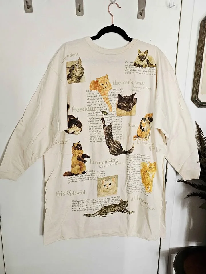 1990s Crazy Cat Lady Vintage Rare Oversized Shirt Dress