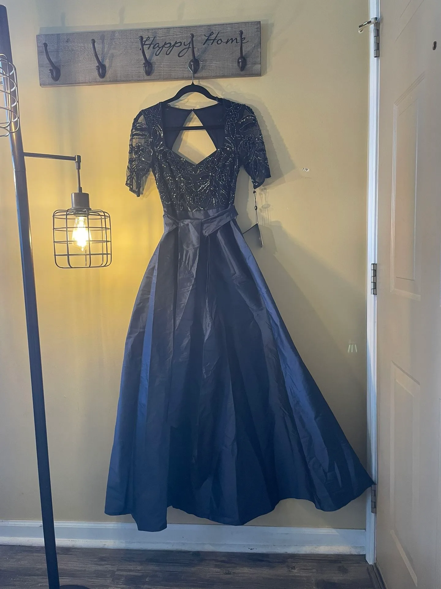 Adriana Papell Navy Beaded Tafita Gown size 2 image indicator(11)