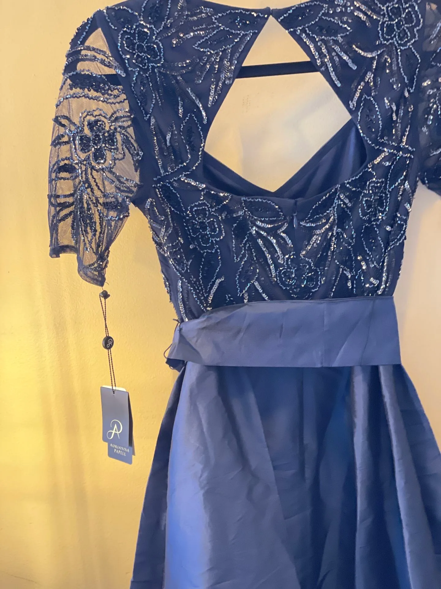 Adriana Papell Navy Beaded Tafita Gown size 2 image indicator(12)