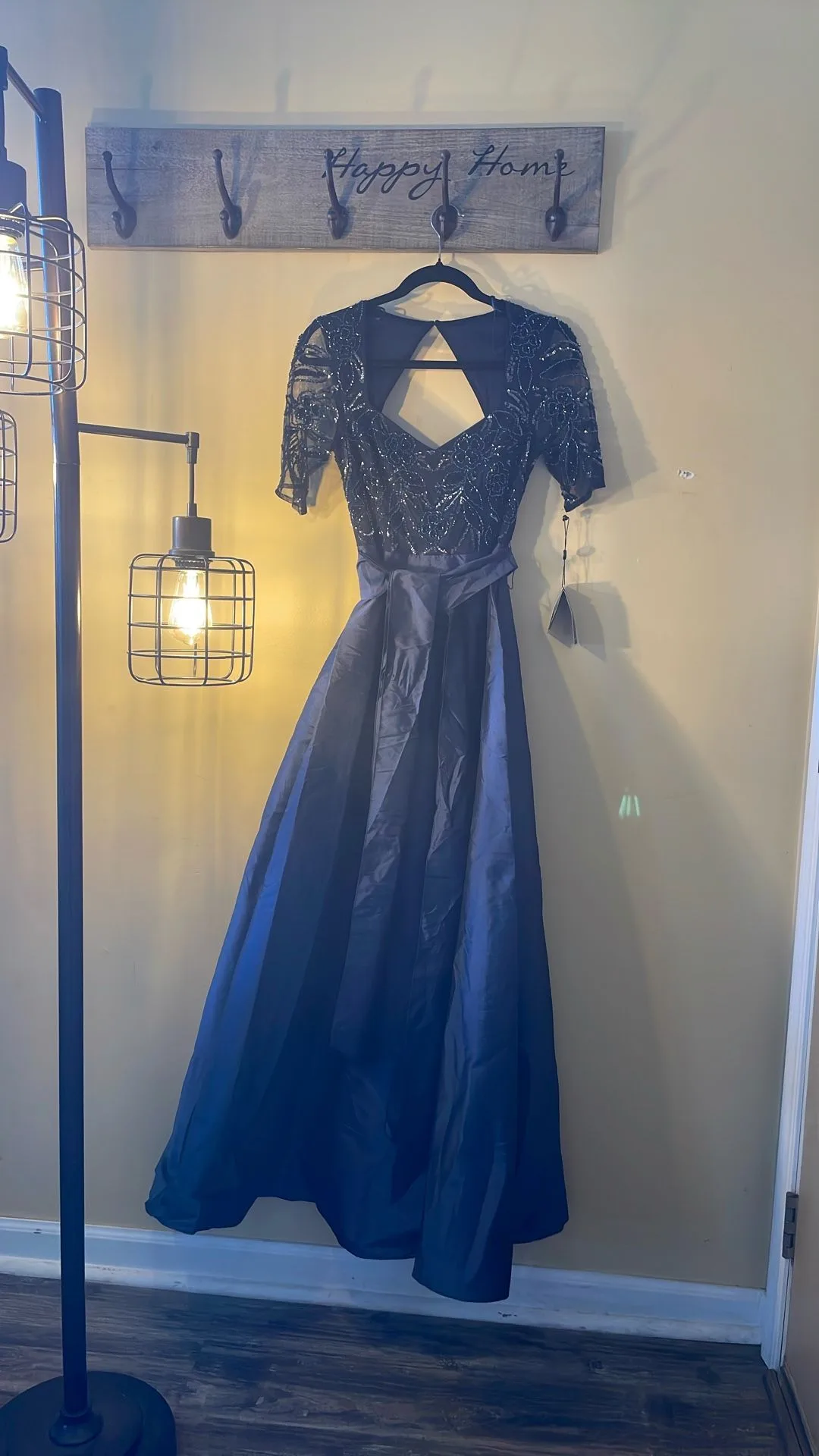 Adriana Papell Navy Beaded Tafita Gown size 2 image indicator(2)