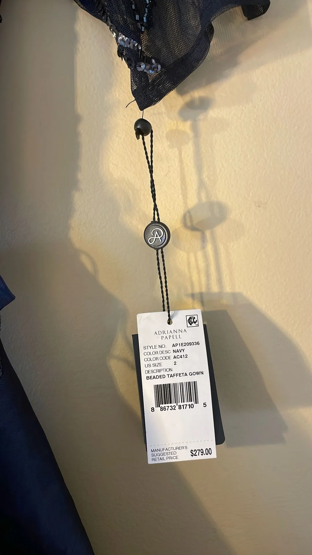 Adriana Papell Navy Beaded Tafita Gown size 2 image indicator(4)