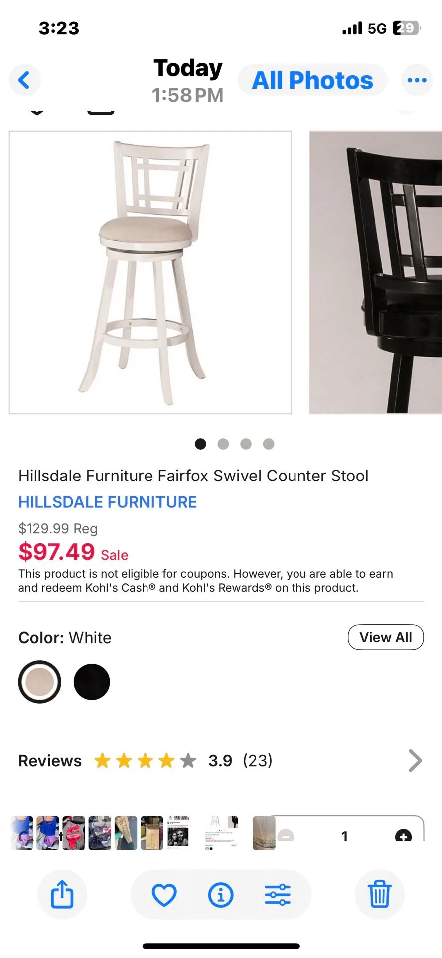 Hillsdale Furniture White Fairfox Swivel Counter Stool thumbnail