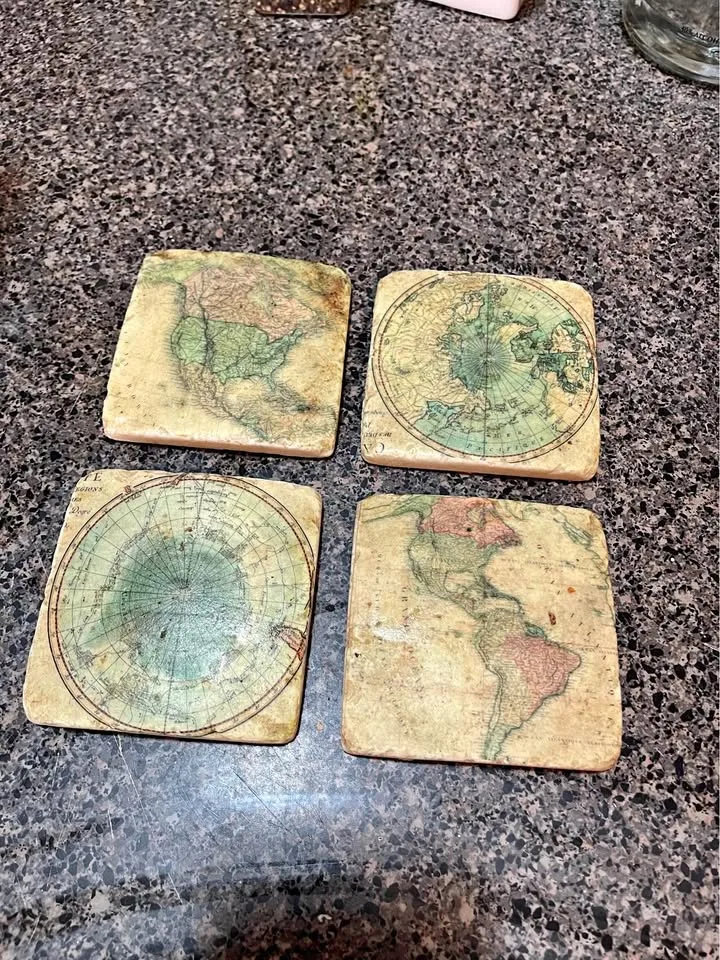 Vintage Distressed Map Tile Coaster Set thumbnail