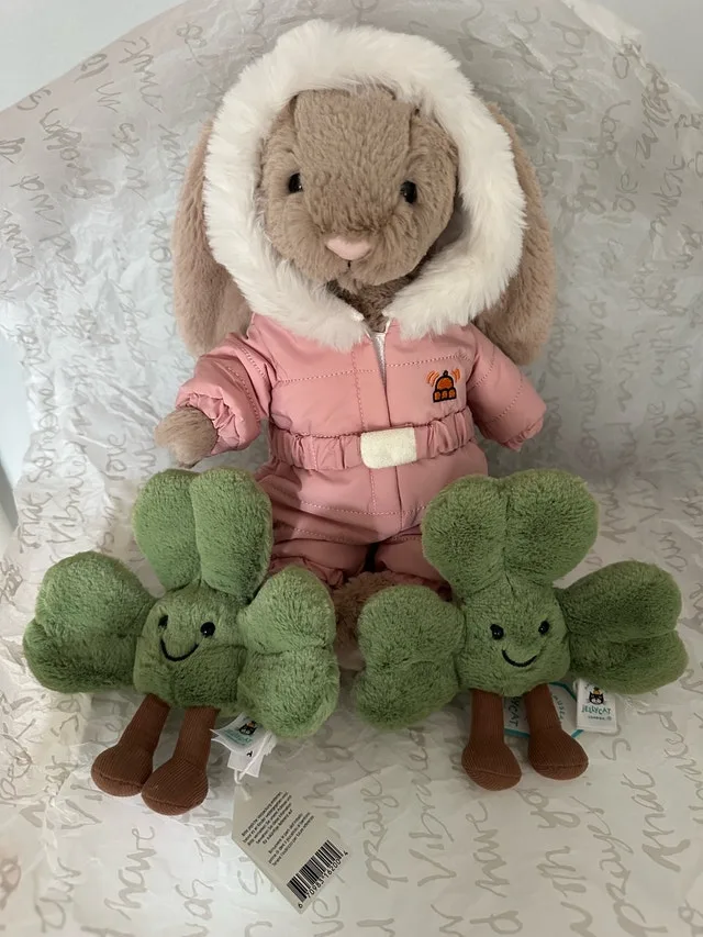NWT Jellycaf Bunny in Snowsuit and Exclusive Ireland Shamrock thumbnail