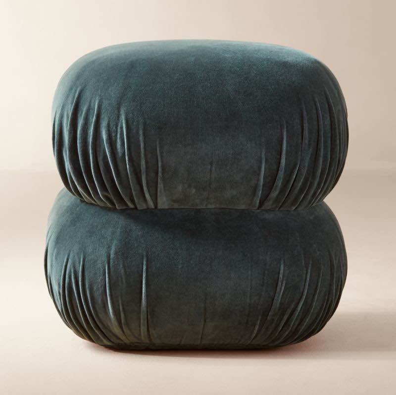 CB2 Ruched Dark Teal Velvet Pouf – Excellent Condition, like new - photo 2