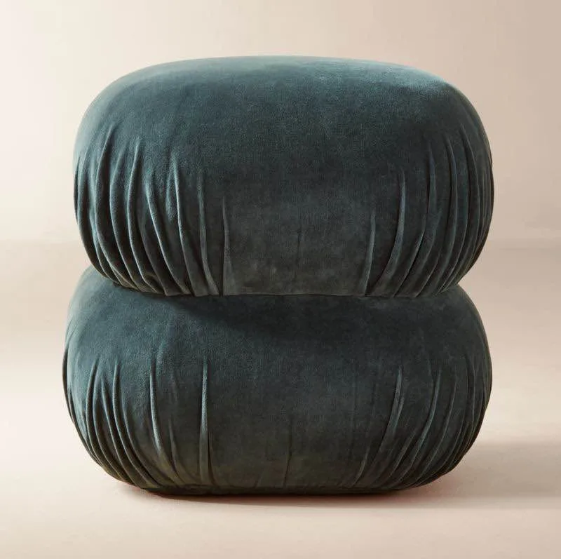 CB2 Ruched Dark Teal Velvet Pouf – Excellent Condition, like new image indicator(2)