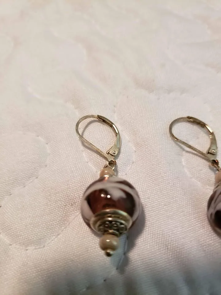 Glass Eggplant coloured earrings-if it's up, it's available image indicator(2)