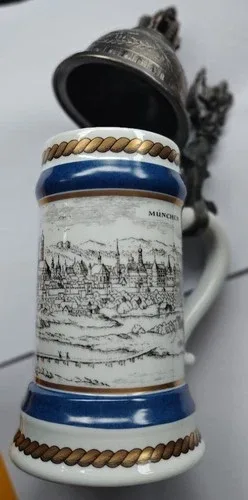 Vintage München Beer Stein Germany Pewter Lid image indicator(8)