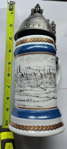 Vintage München Beer Stein Germany Pewter Lid image indicator(10)