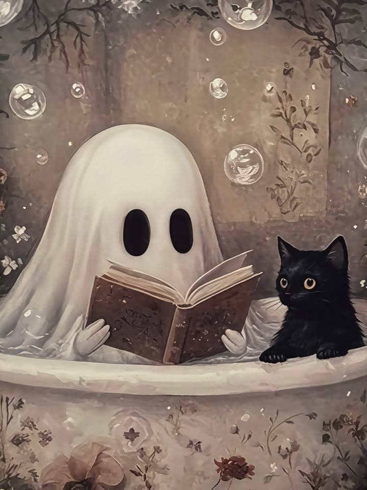 Ghost & Cat In Bathtub Canvas Wall Art-Ready To Hang - photo 4