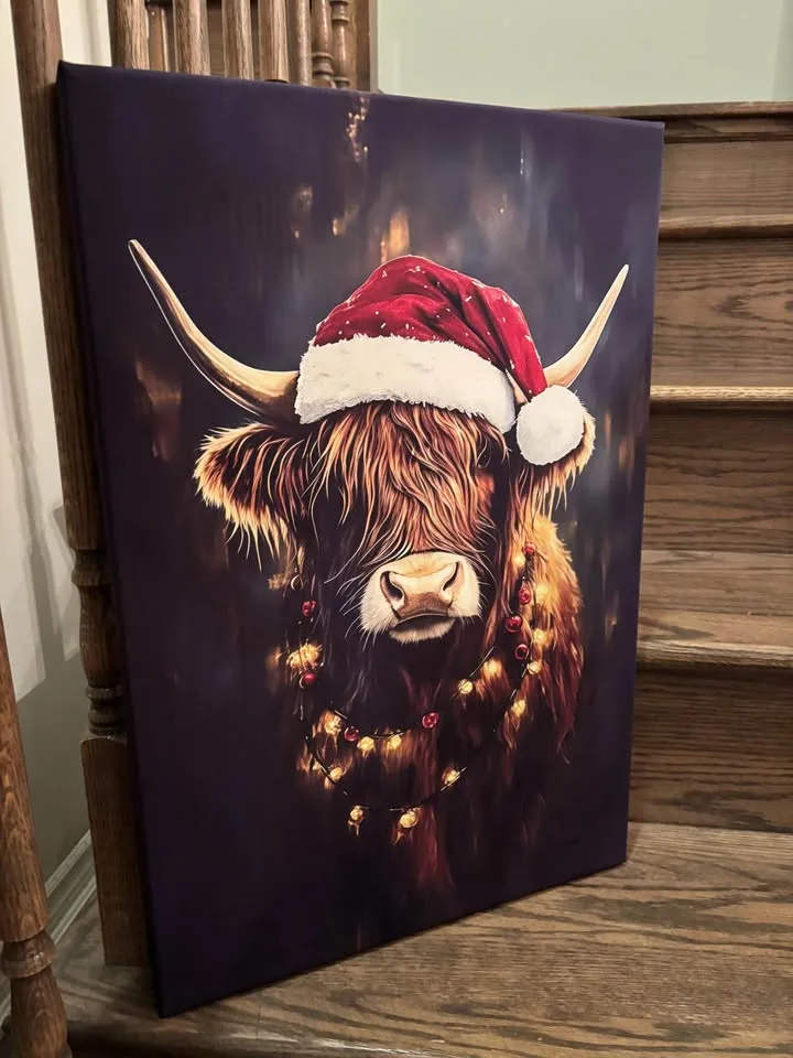 Festive Highland Cow Canvas-Ready To Hang Wall Art image indicator(3)