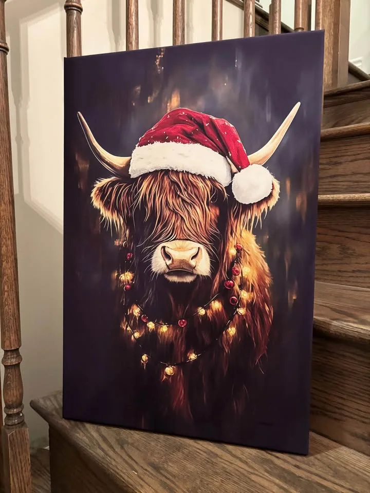 Festive Highland Cow Canvas-Ready To Hang Wall Art image indicator(4)
