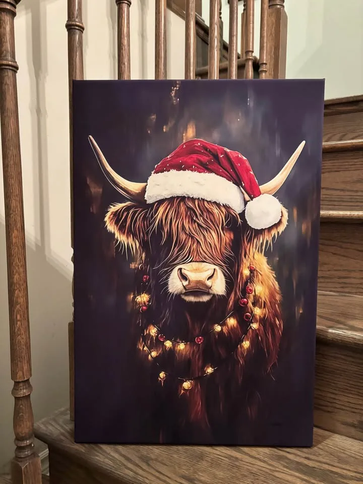 Festive Highland Cow Canvas-Ready To Hang Wall Art image indicator(5)