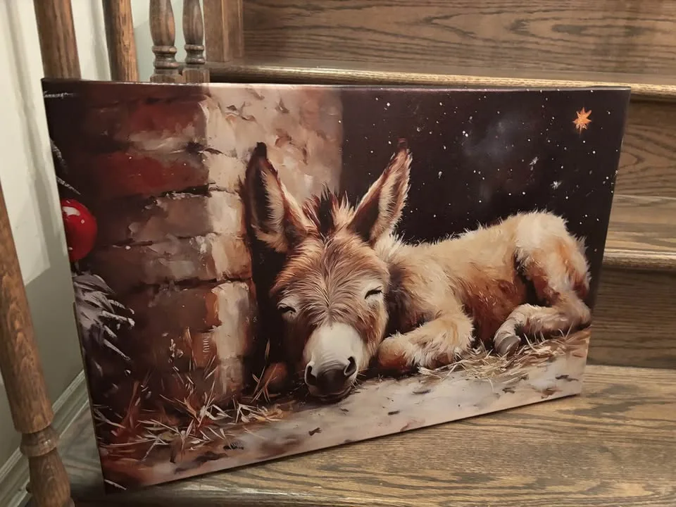Christmas Nativity Donkey Canvas-Ready To Hang Wall Art image indicator(8)