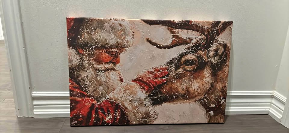 Santa And His Reindeer Canvas Wall Art-Ready To Hang