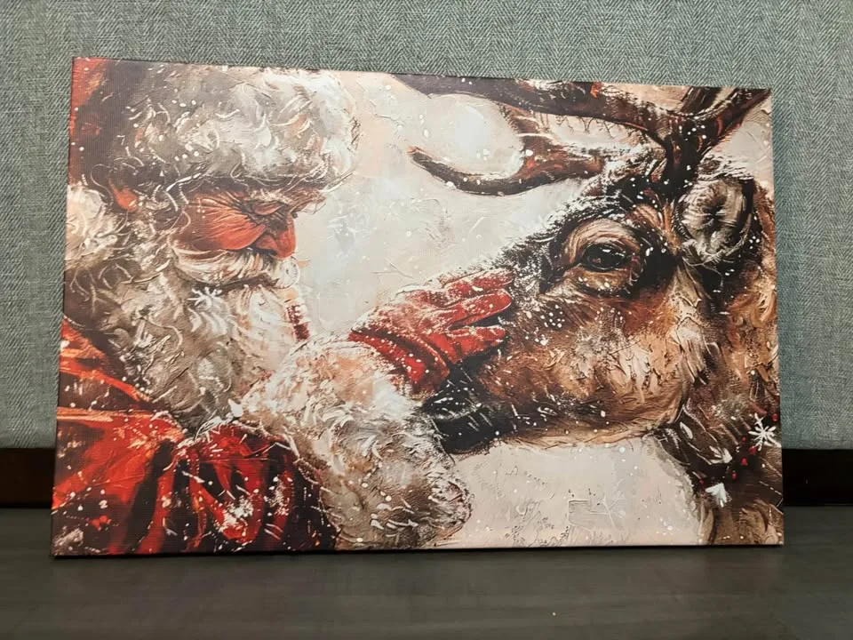 Santa And His Reindeer Canvas Wall Art-Ready To Hang image indicator(3)