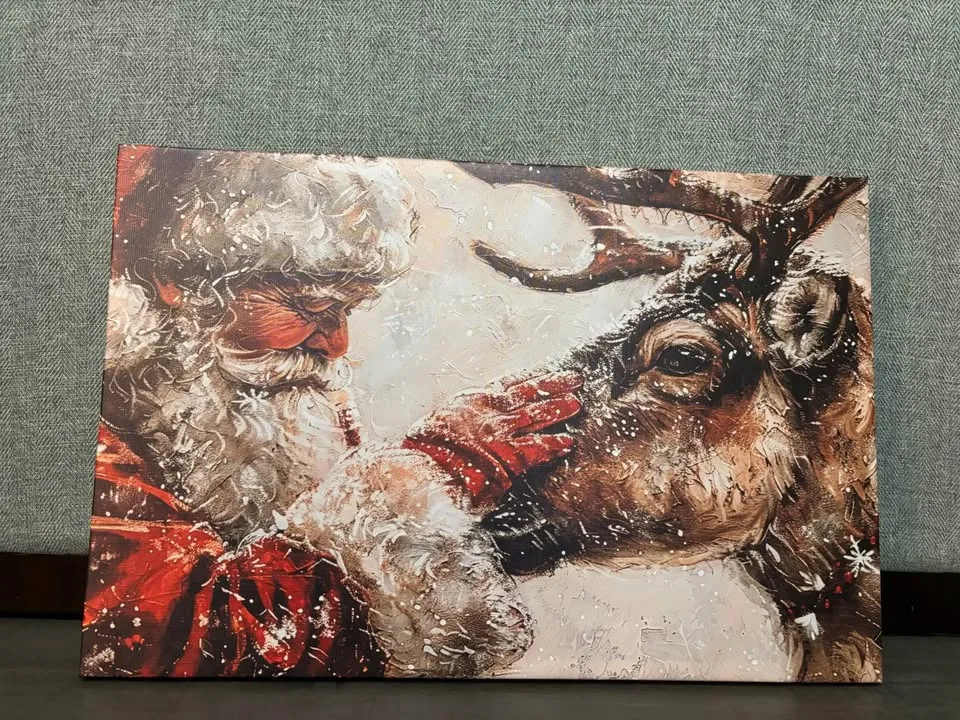 Santa And His Reindeer Canvas Wall Art-Ready To Hang image indicator(4)