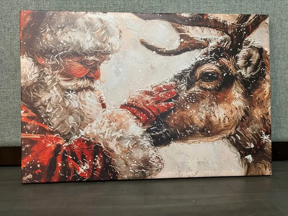 Santa And His Reindeer Canvas Wall Art-Ready To Hang image indicator(5)