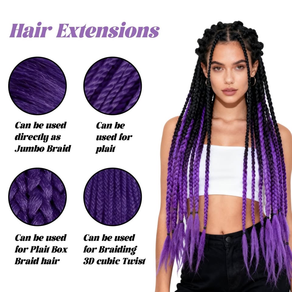 New~Purple Hair Extensions, Synthetic, 24 Inch(2 PK) - photo 3