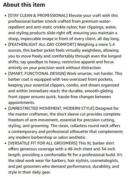 New~Lightweight Smock For Stylists,Barbers,Groomers,Nylon,WR(XL) - photo 4