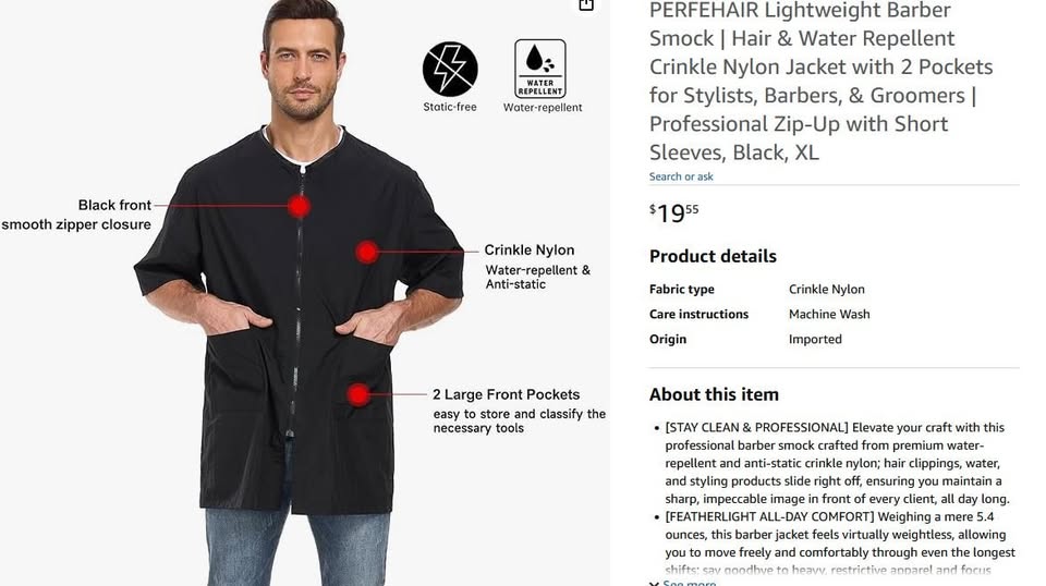 New~Lightweight Smock For Stylists,Barbers,Groomers,Nylon,WR(XL) - photo 5