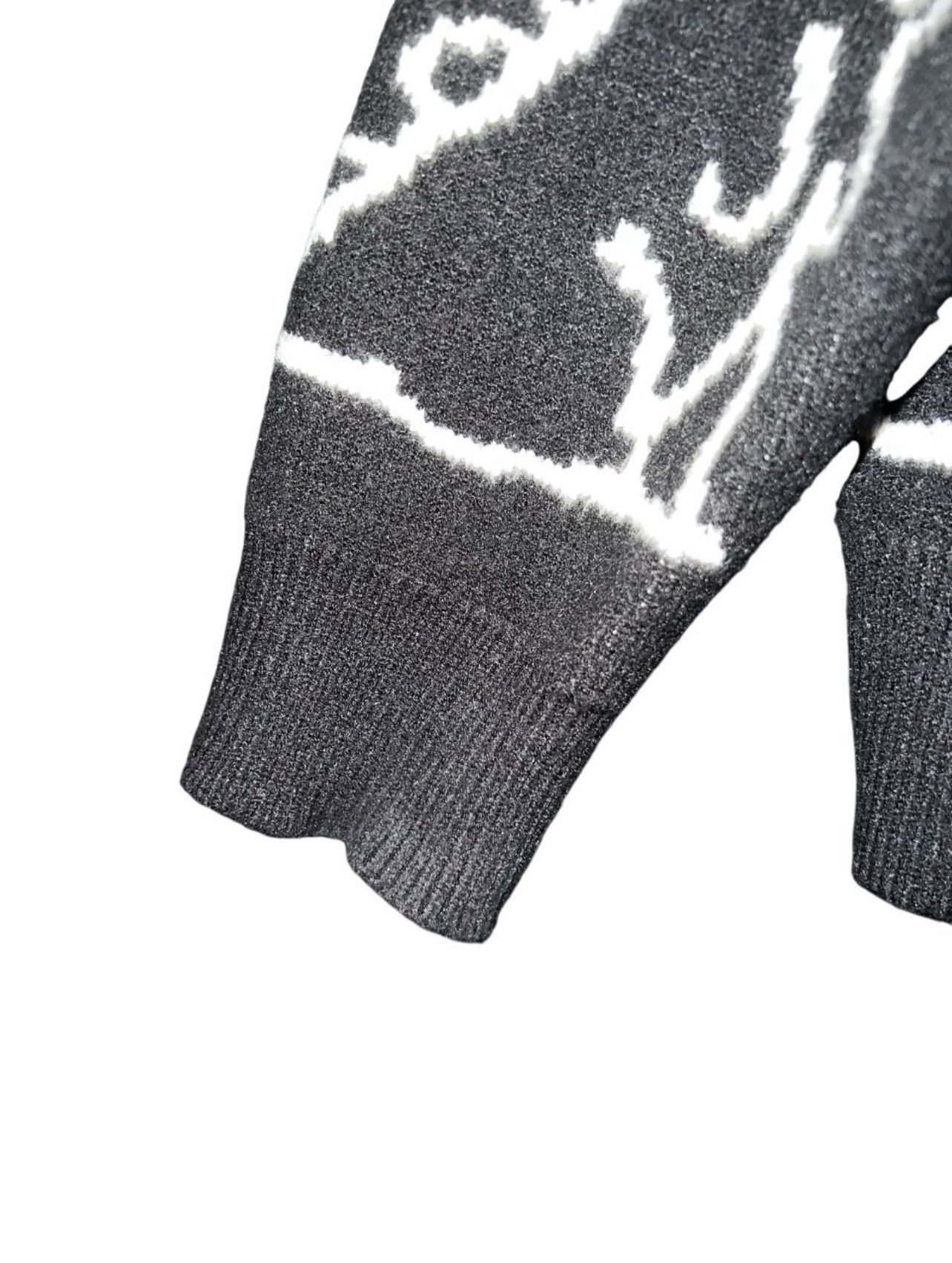 Dinosaur Pattern Knit Cozy Sweatshirt, Cute Black Warm Crewneck - photo 5